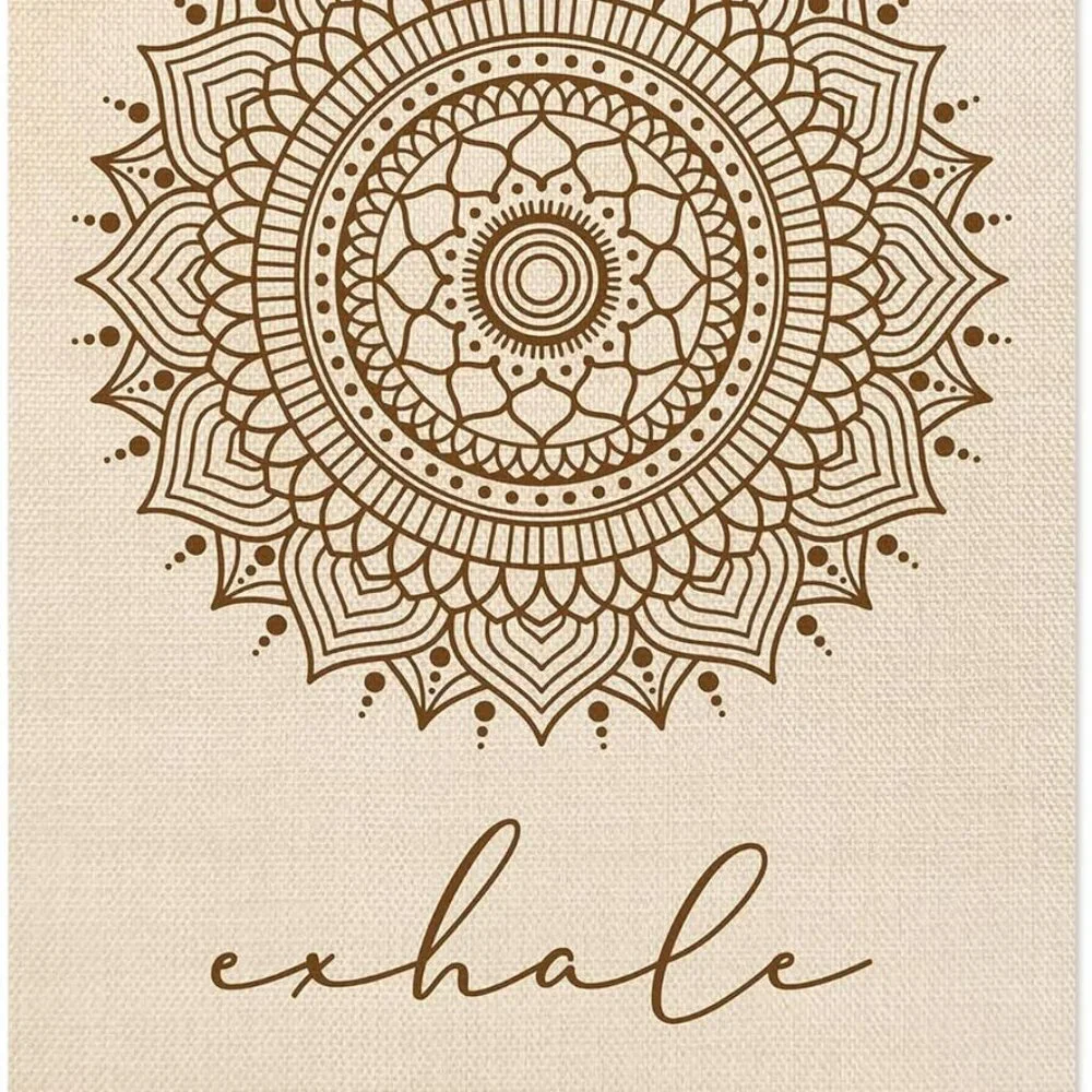 Boho Exhale Wall Hanging Bohemian Canvas and Teak Wood Farmhouse Calming Zen